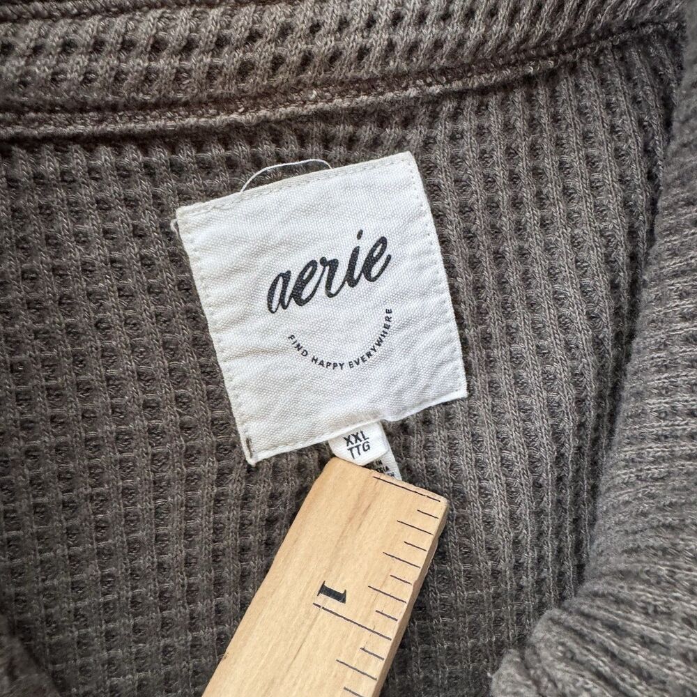 Aerie Women’s Shirt XXL Lumberjack Waffle Knit Oversized Green/Gray Layer - Picture 3 of 5